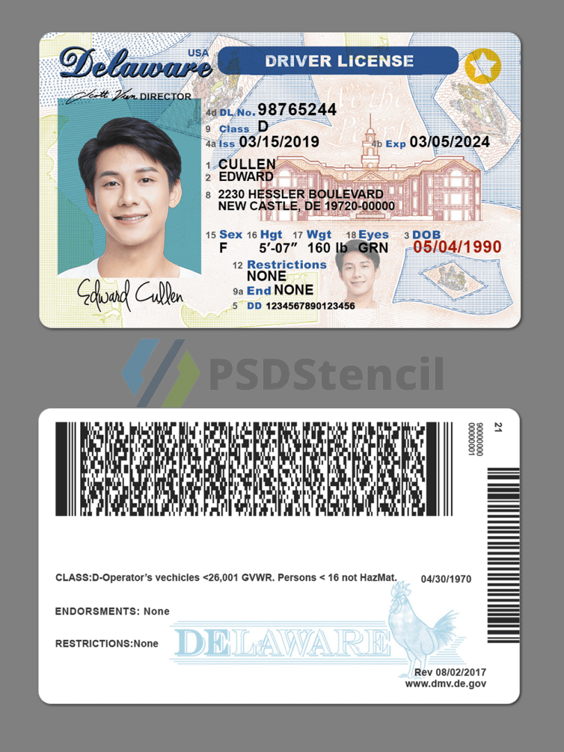 USA美国特拉华州Delaware DL新版驾驶证/驾照高质量PS/PSD模板-九流网络