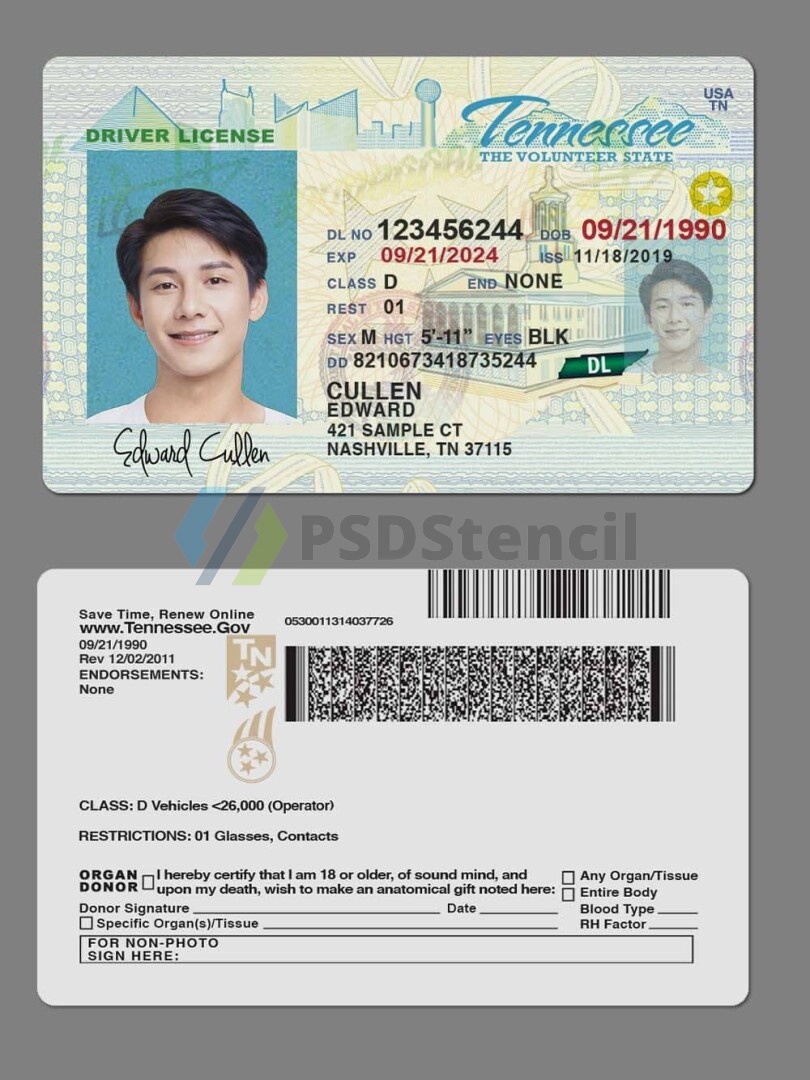 USA美国田纳西州Tennessee DL新版驾驶证/驾照高质量PSD模板/Photoshop/PS | 九流网络-九流网络