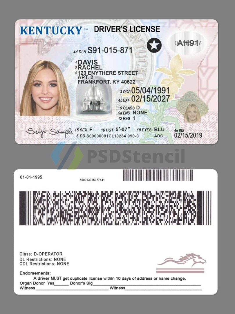 USA美国肯塔基州Kentucky DL新版驾驶证/驾照高质量PSD/PS模板-九流网络