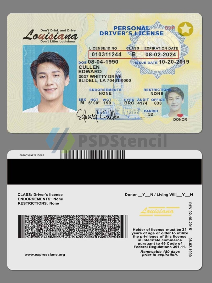 USA美国路易斯安那州Louisiana DL驾驶证/驾照高质量PS/PSD模板-九流网络