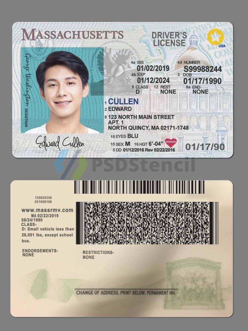 USA美国马萨诸塞州Massachusetts DL新版驾驶证/驾照高质量PSD模板/PS/Photoshop-九流网络