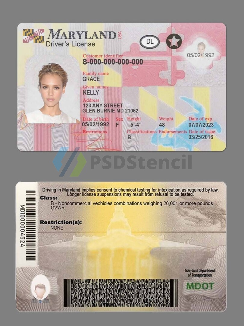 USA美国马里兰州Maryland DL驾驶证/驾照高质量PS/PSD模板-九流网络