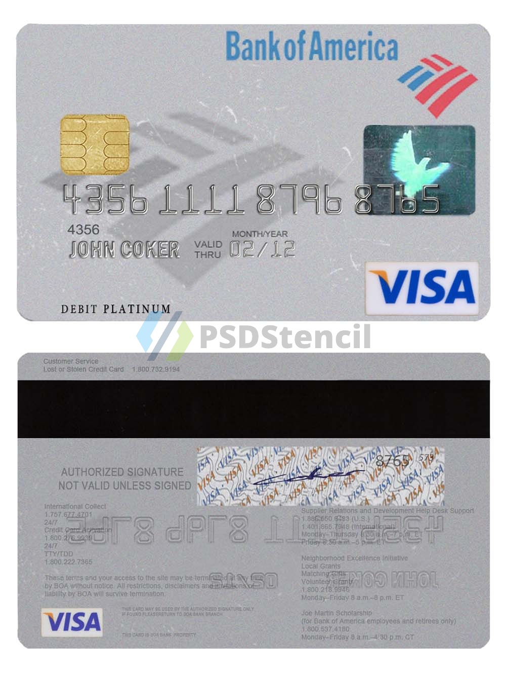 Bank of America Visa Debit Platinum Card美国银行维萨白金卡PS/PSD模板-九流网络