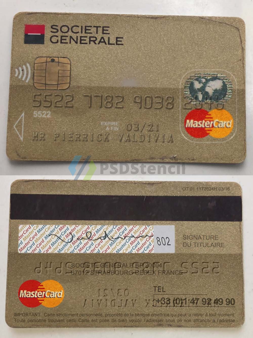 Societe Generale Bank Mastercard Gold Card法国兴业银行万事达卡PS/PSD模板-九流网络