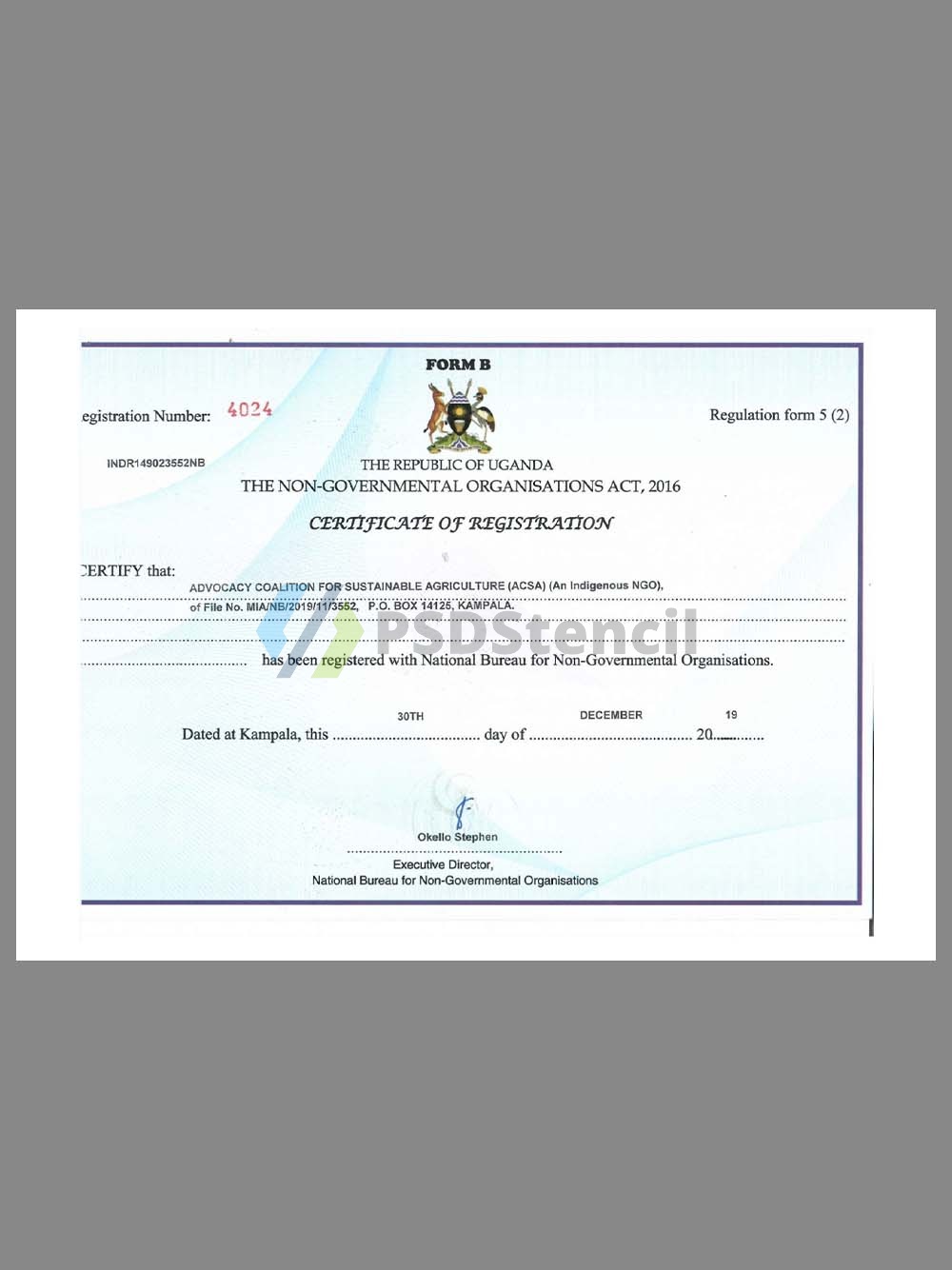 非洲|Uganda Certificate Of Registration乌干达企业/非盈利组织登记证pdf模板-九流网络