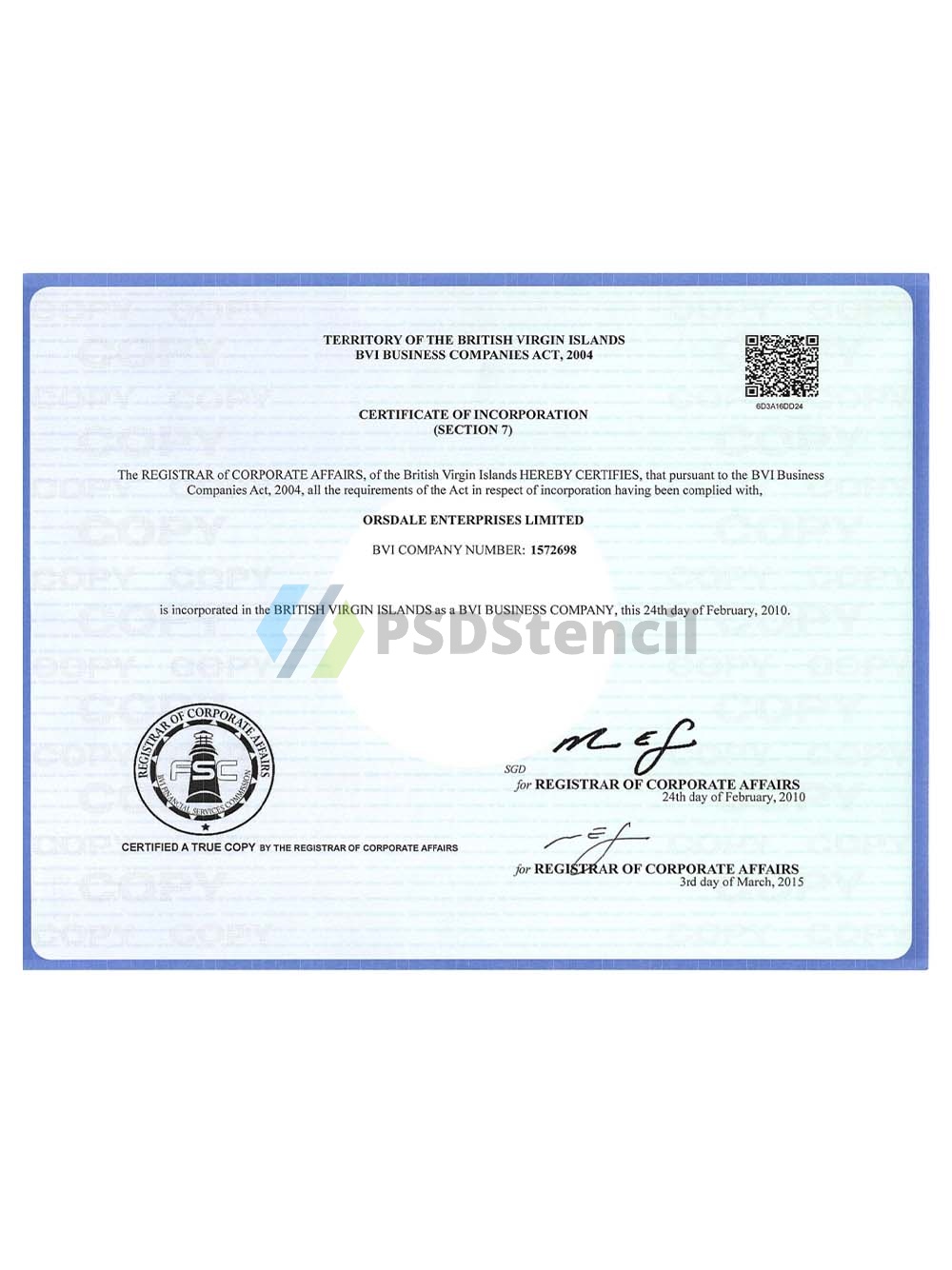 BVI |British Virgin Islands Company Certificate英属维尔京群岛营业执照pdf模板-九流网络