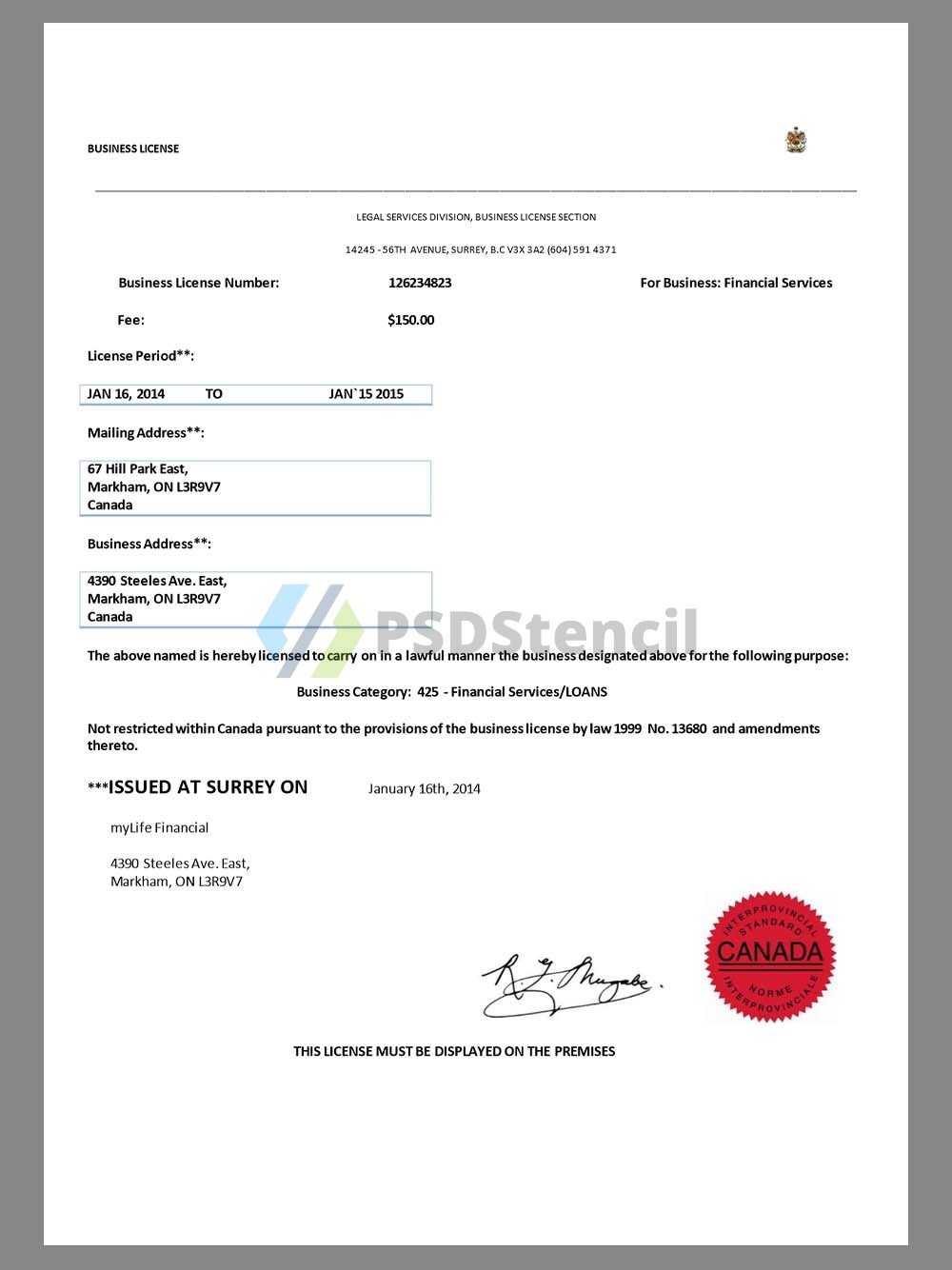 Canada Ontario Business Licences加拿大安省商业/经营许可证pdf模板-九流网络