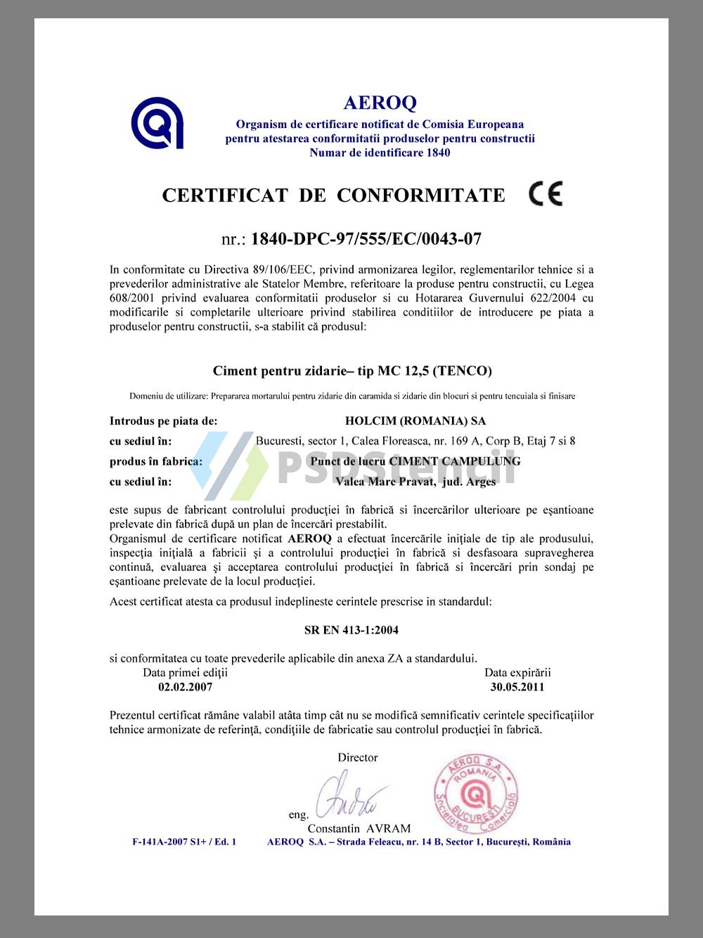 EU Romanian AEROQ Certifiation(construction products)欧盟罗马尼亚建筑材料测试合格证书pdf模板-九流网络