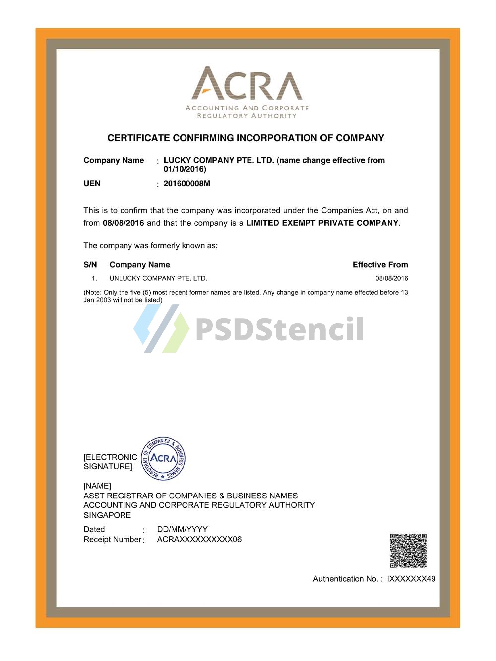 Singapore Company Certificate新加坡企业营业执照pdf模板-九流网络
