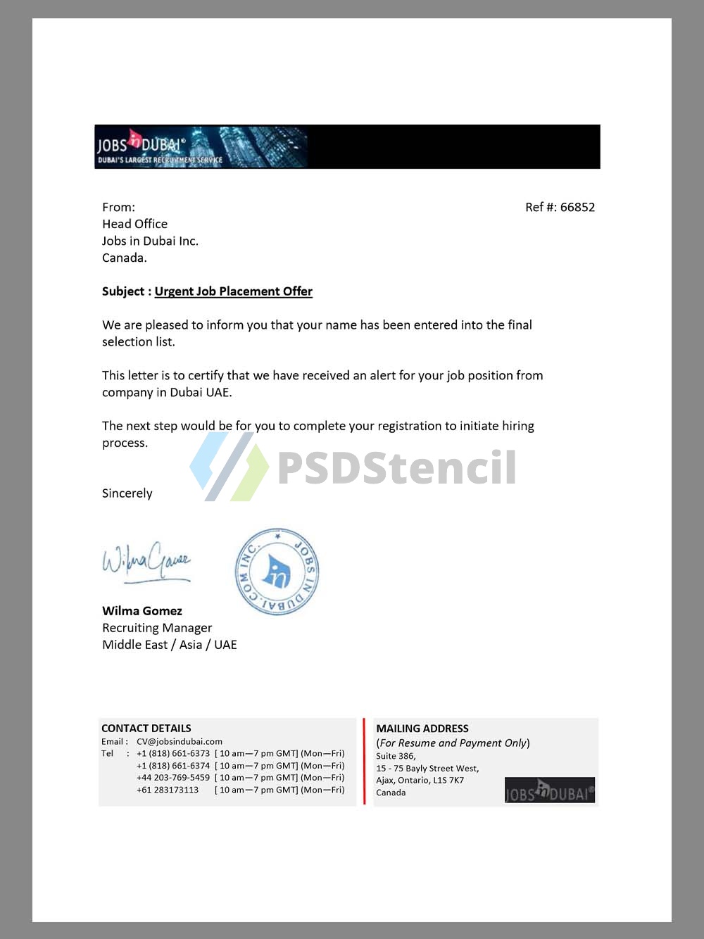 UAE Job Offer Letter阿联酋迪拜工作邀请函PDF模板-九流网络