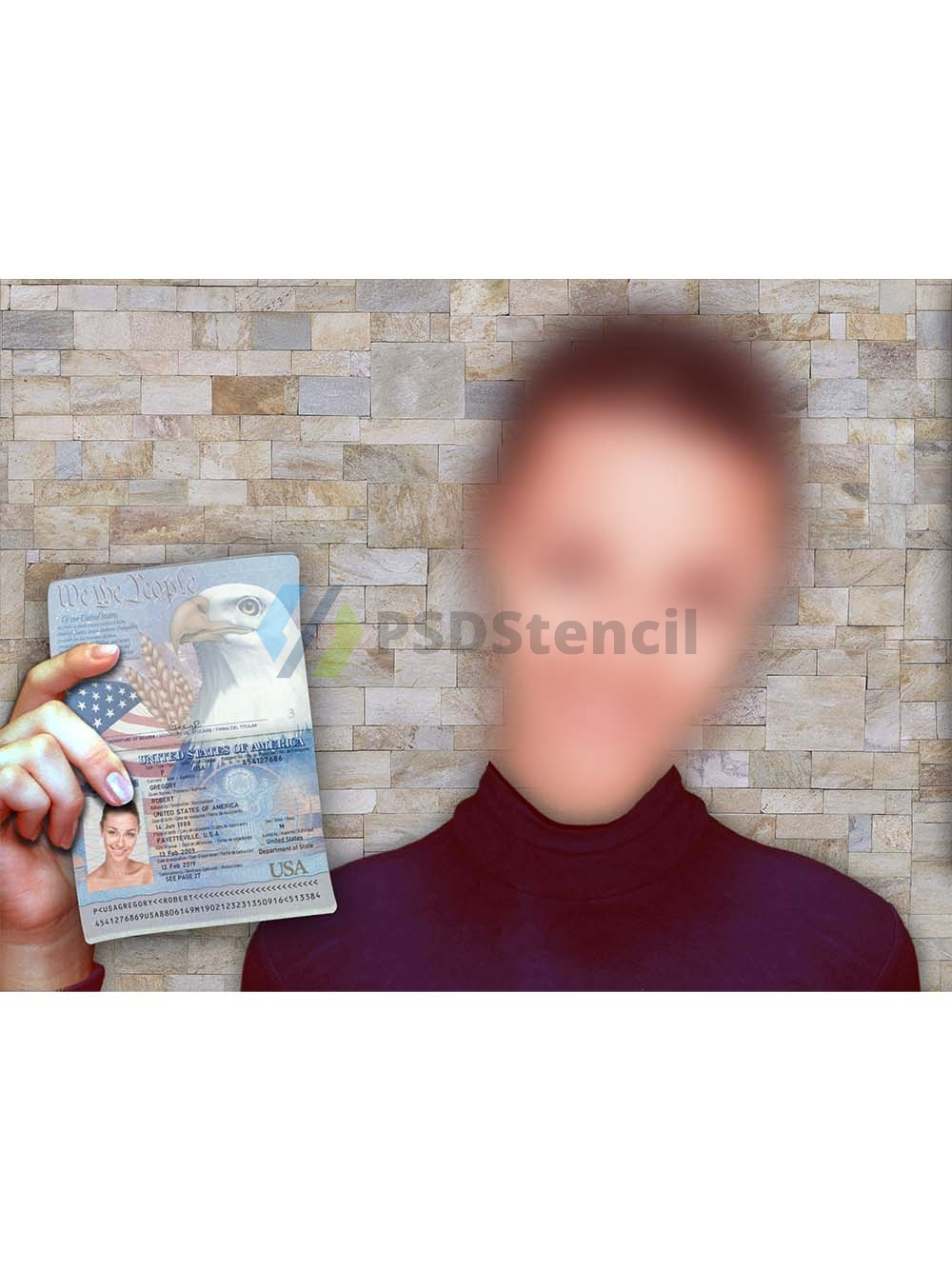 Girl Selfie With Passport时尚女孩手持护照PS/PSD模板-九流网络