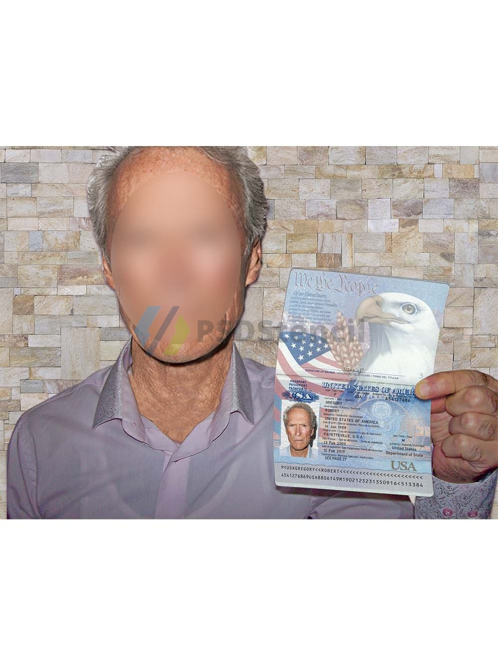 Old Man Selfie With USA Passport老人手持护照PS/PSD模板（V2版）-九流网络