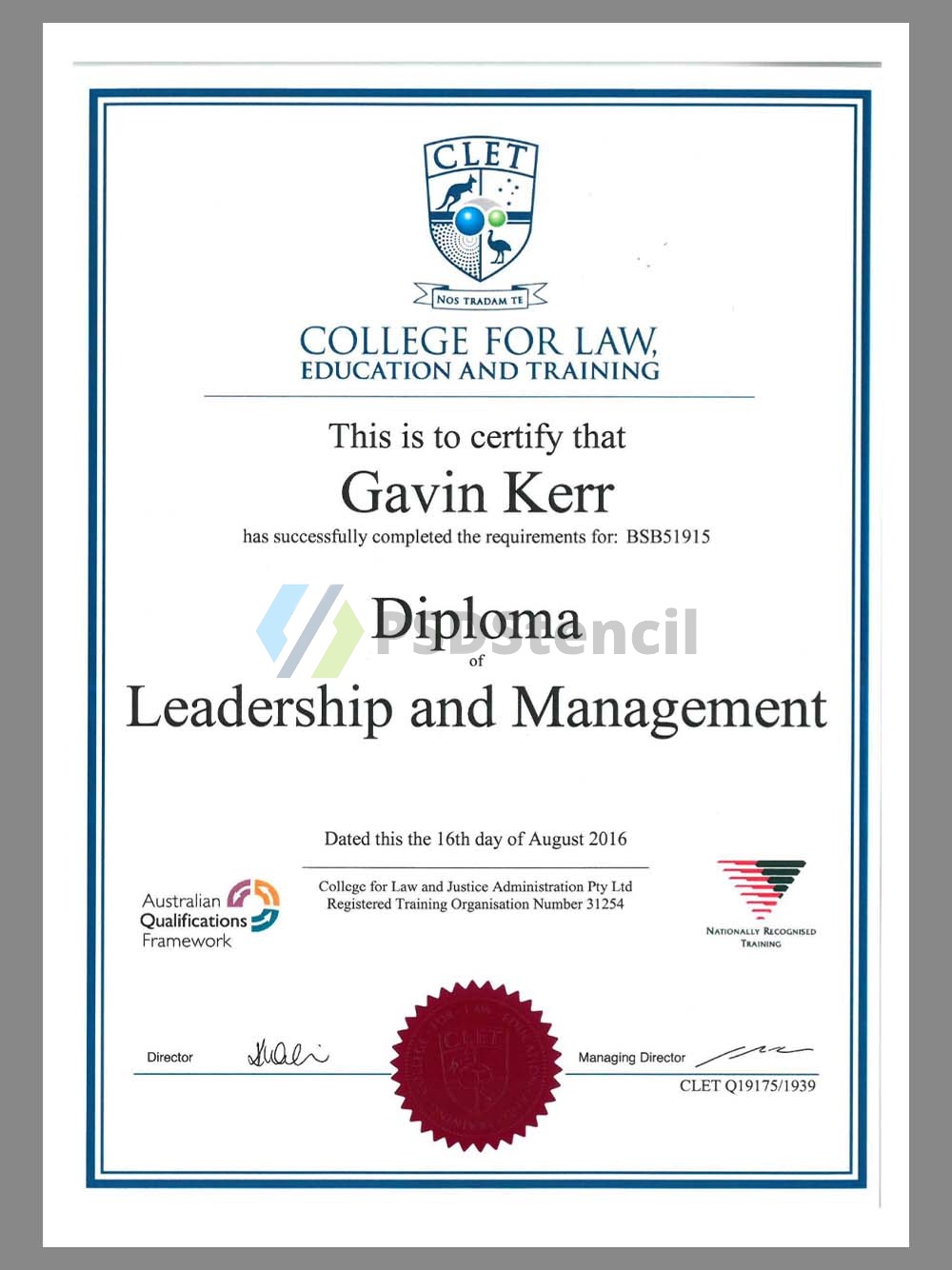 Australia CLET Diploma Certificate澳大利亚大学学位证书pdf模板-九流网络