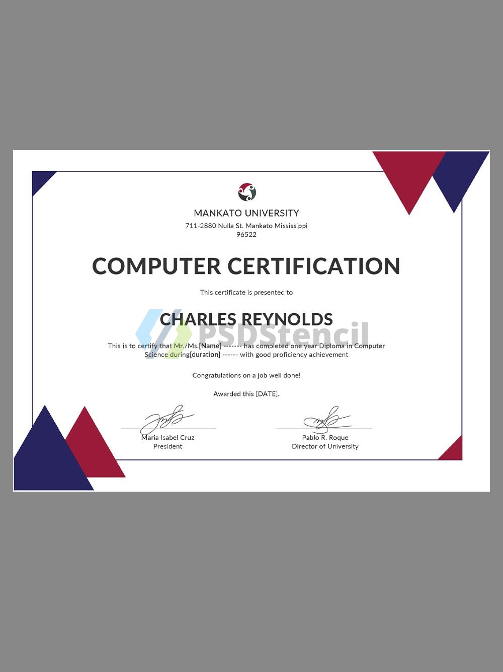 USA University Computer Diploma Certificate美国大学计算机学位证书word模板-九流网络