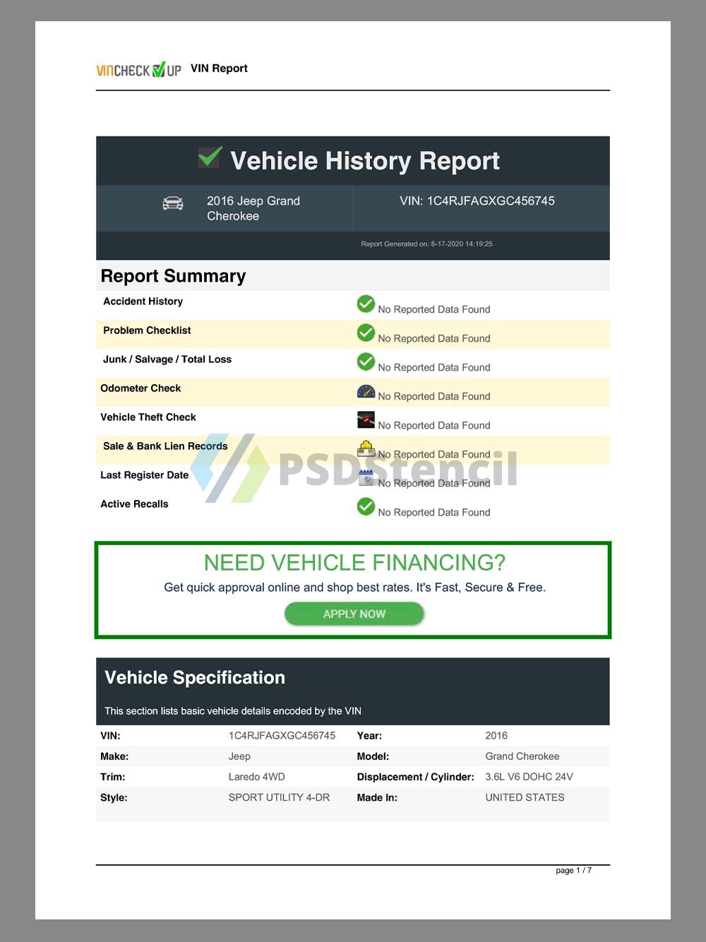 USA Vehicle History Report(VIN Report)美国车辆历史报告pdf模板（V1）-九流网络