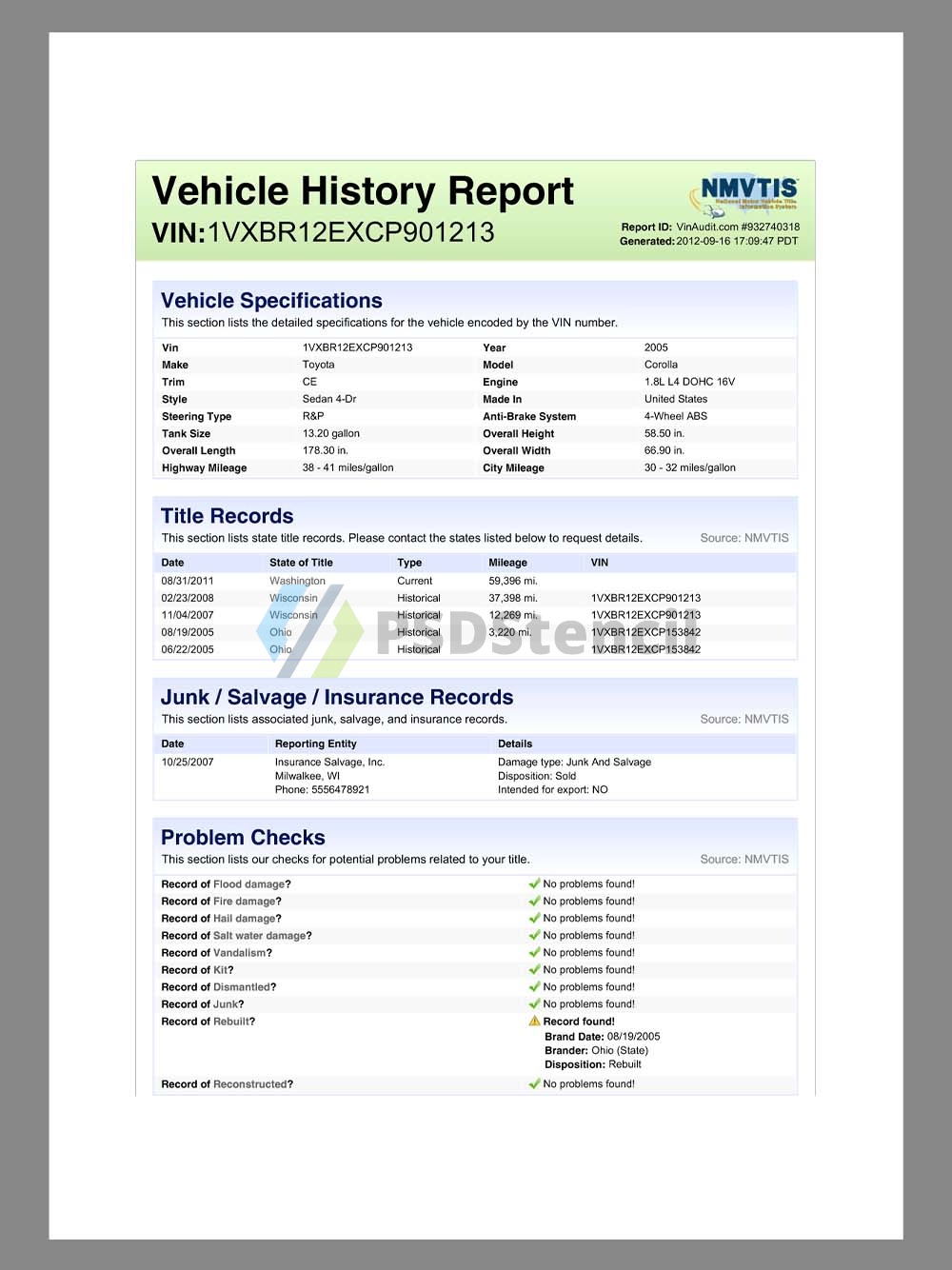 USA Vehicle History Report(VIN Report)美国车辆历史报告pdf模板（V2）-九流网络